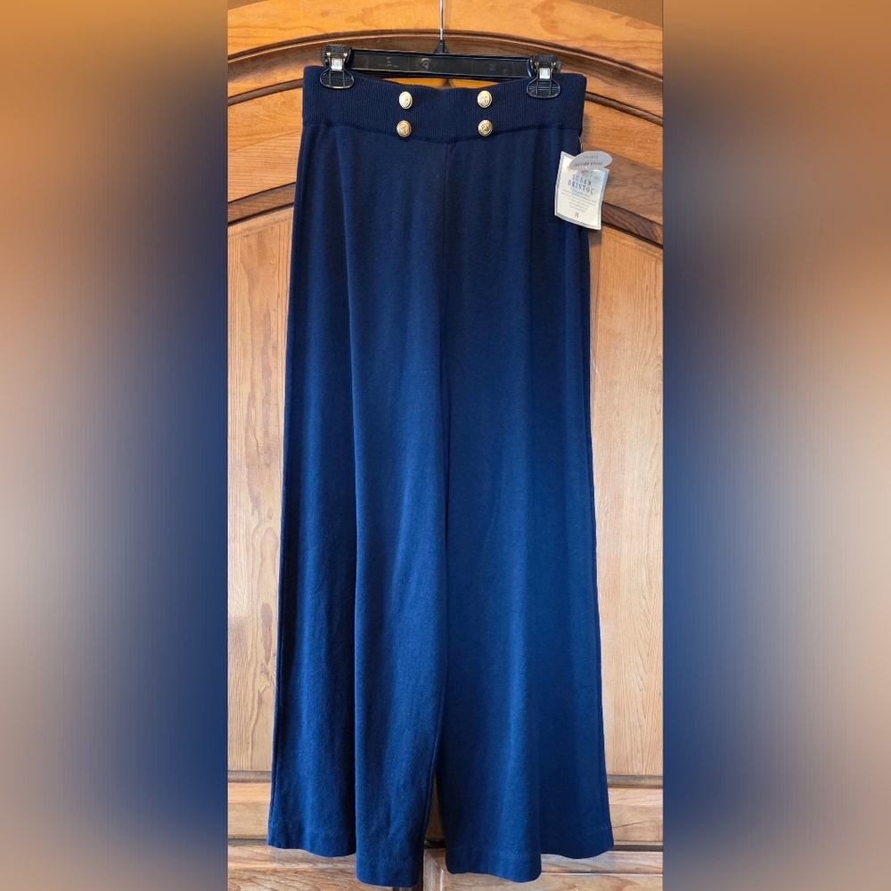 Vtg 90's Women's Pants Size M Navy Blue Wide Leg Susan Bristol Newport NWT